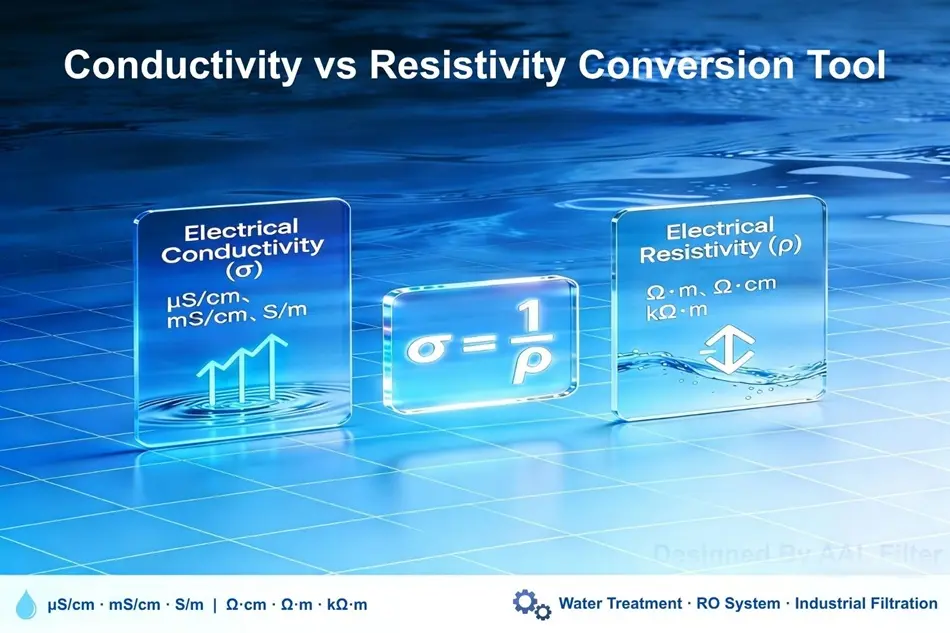 Electrical conductivity vs resistivity conversion diagram for water treatment systems