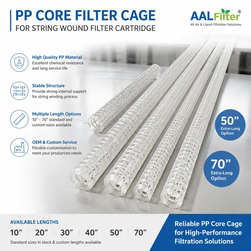 PP Core Filter Cage for String Wound Filter Cartridge | 10-70 Inch Standard & Custom Length Supply