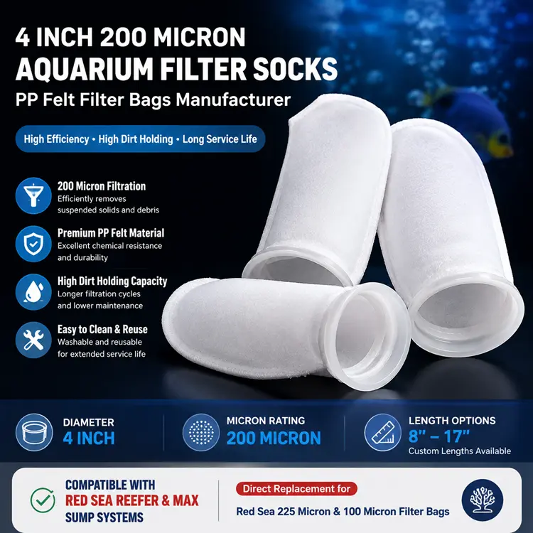 4 Inch 200 Micron Aquarium Filter Socks Wholesale | PP Felt Filter Bags Manufacturer