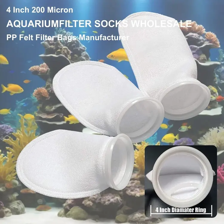 4 Inch 200 Micron Aquarium Filter Socks Wholesale | PP Felt Filter Bags Manufacturer