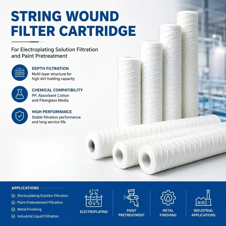String Wound Filter Cartridge for Electroplating Solution Filtration and Paint Pretreatment